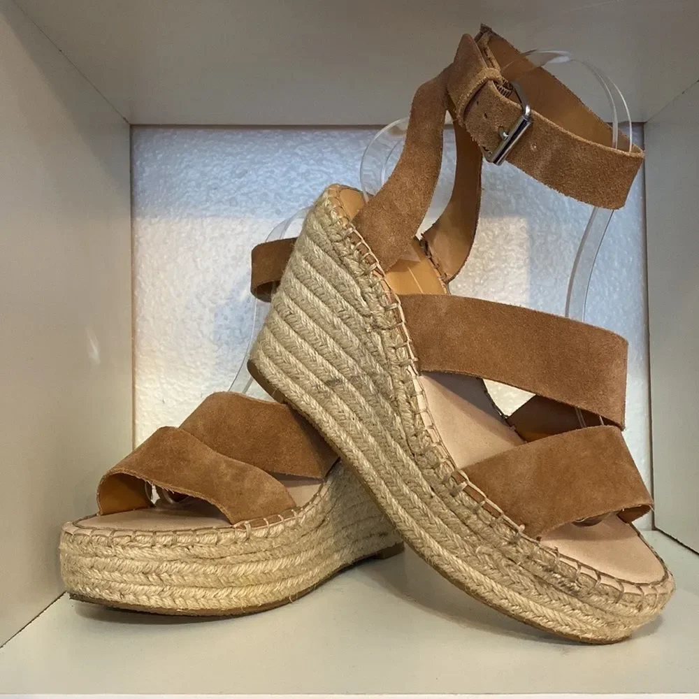 Dolce Vita Shayla Espadrille Wedge Sandals 8.5 Tan Suede Platform Summer Heels